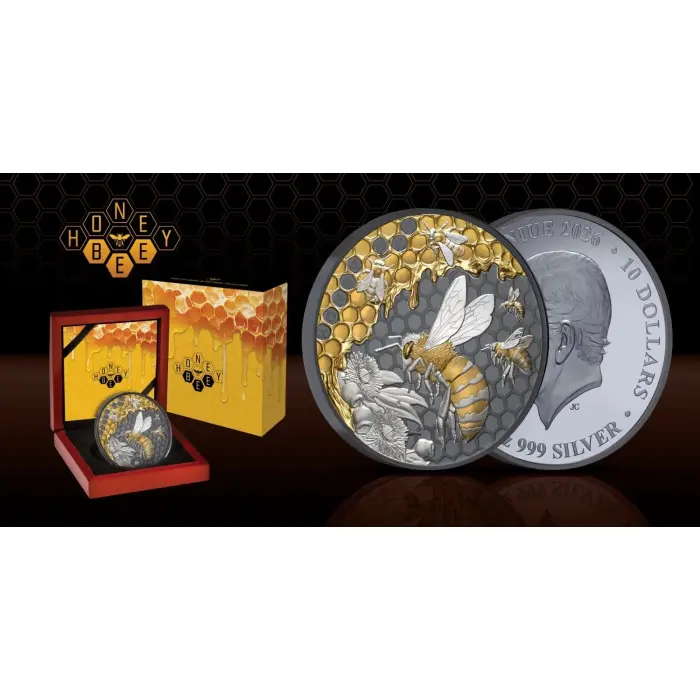 2026 Niue $10 Honey Bee 5oz Gold Plated Black Silver Proof coin